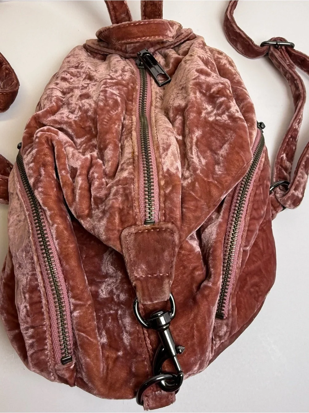 REBECCA MINKOFF MEDIUM VELVET JULIAN PINK BACKPACK $245 Travel Organizer Purse